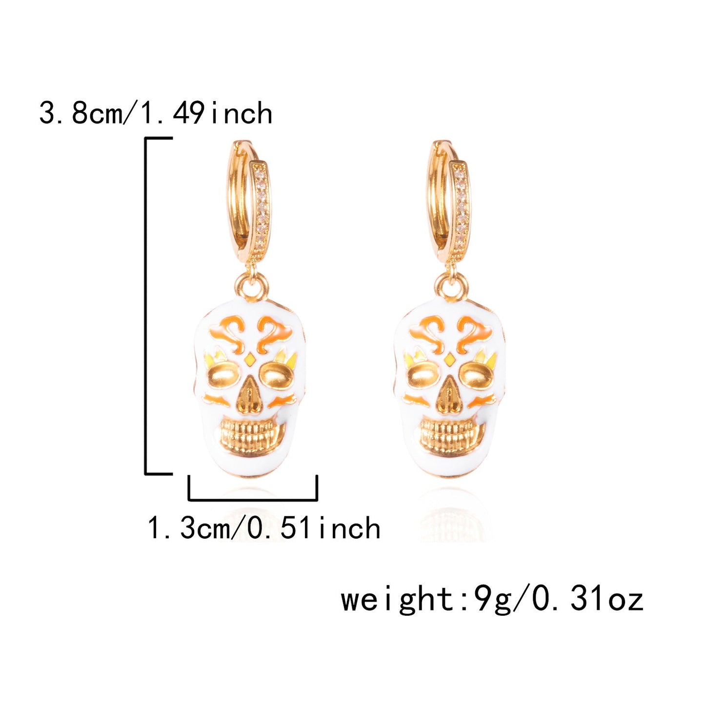 Halloween Enamel Pumpkin Rhinestone Hoop Earrings