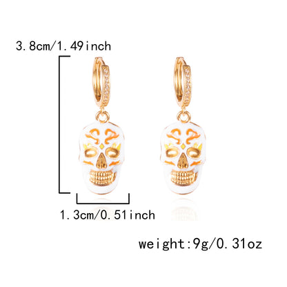 Halloween Enamel Pumpkin Rhinestone Hoop Earrings