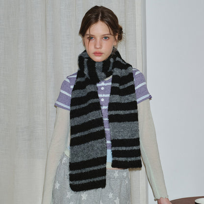 Striped Circle Pattern Knit Scarf Soft Cozy Winter Scarf