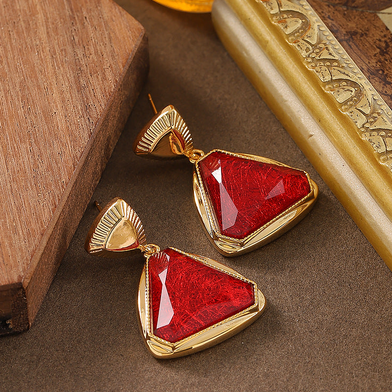 Fashionable Geometric Triangle Resin Earrings For Women