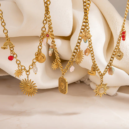 Trendy Sun and Star Stainless Steel Necklace 18K Gold Plated Choker
