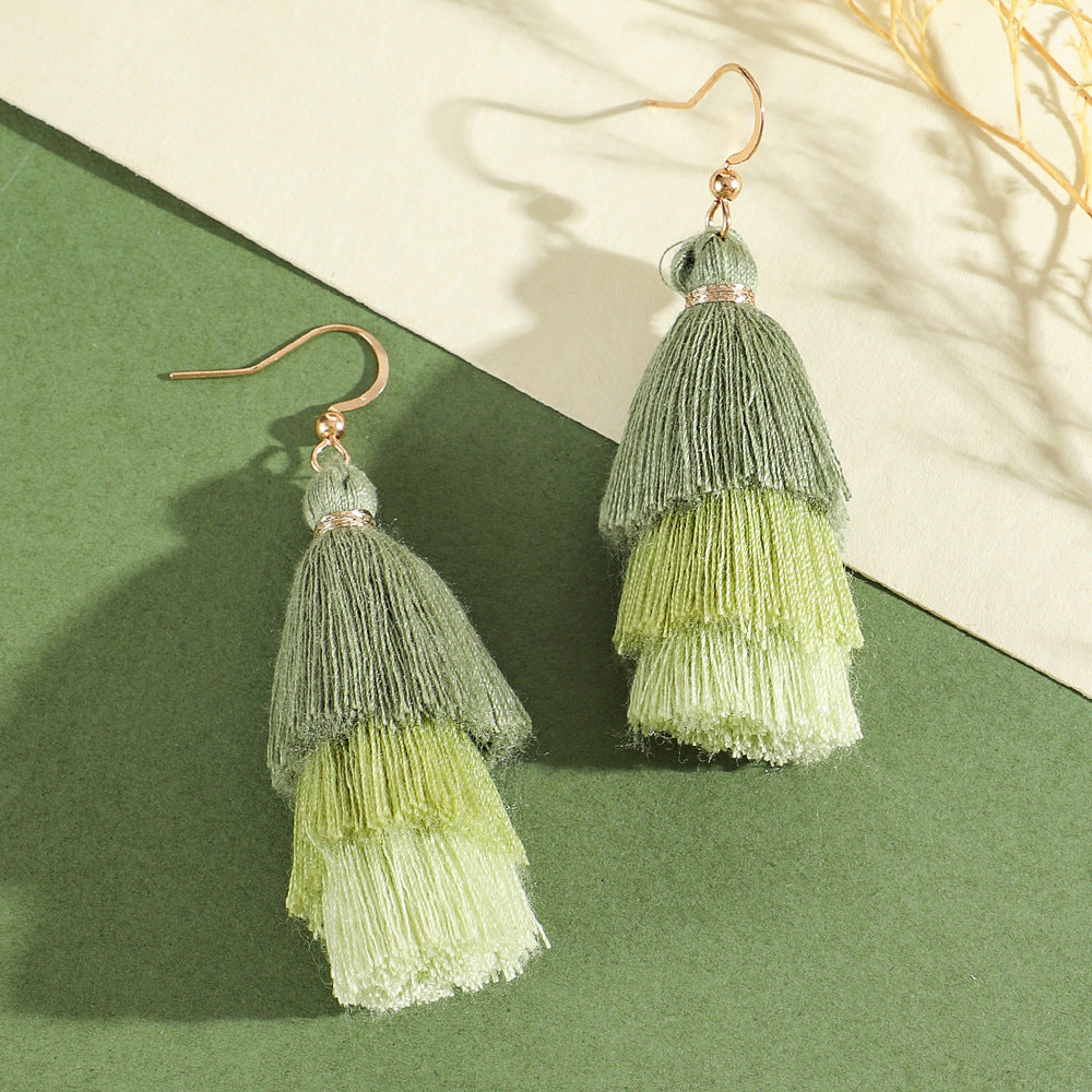 Bohemian Green Forest Earrings Set Artistic Vintage Style Geometric Accessories
