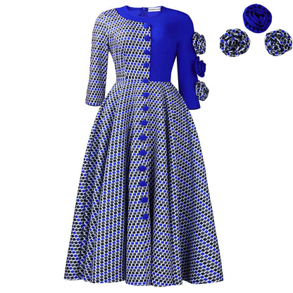 African Print Elegant A-Line Dress With Half Sleeves