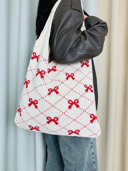 Bows Print LargeÂ Capacity Knit Shoulder Bag