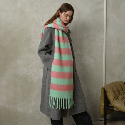 Striped Color Block Thicken Tassel Warm Scarve