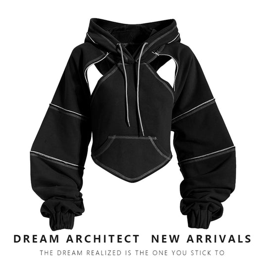 Color Block Hooded Short Sweatshirt For Women