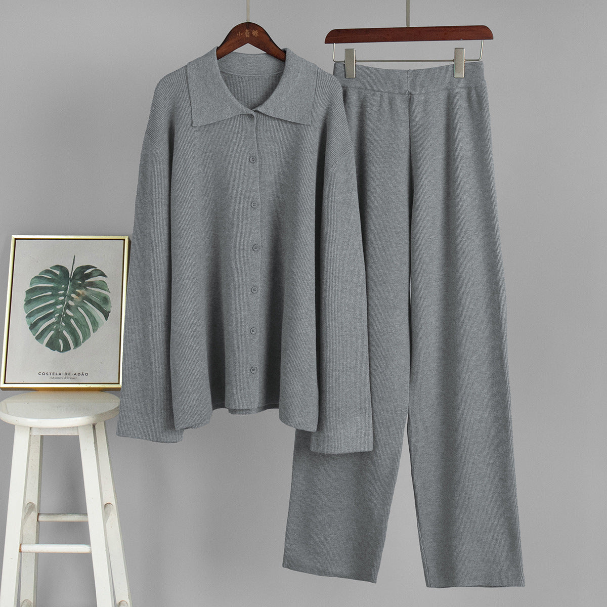 Oversized Knitted Lounge Set Casual Pullover and Pants