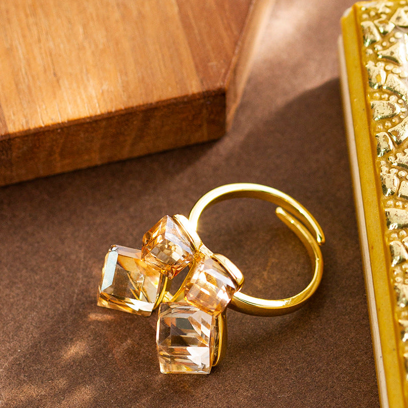 Colorful Cubic Crystal Adjustable Open Ring For Women