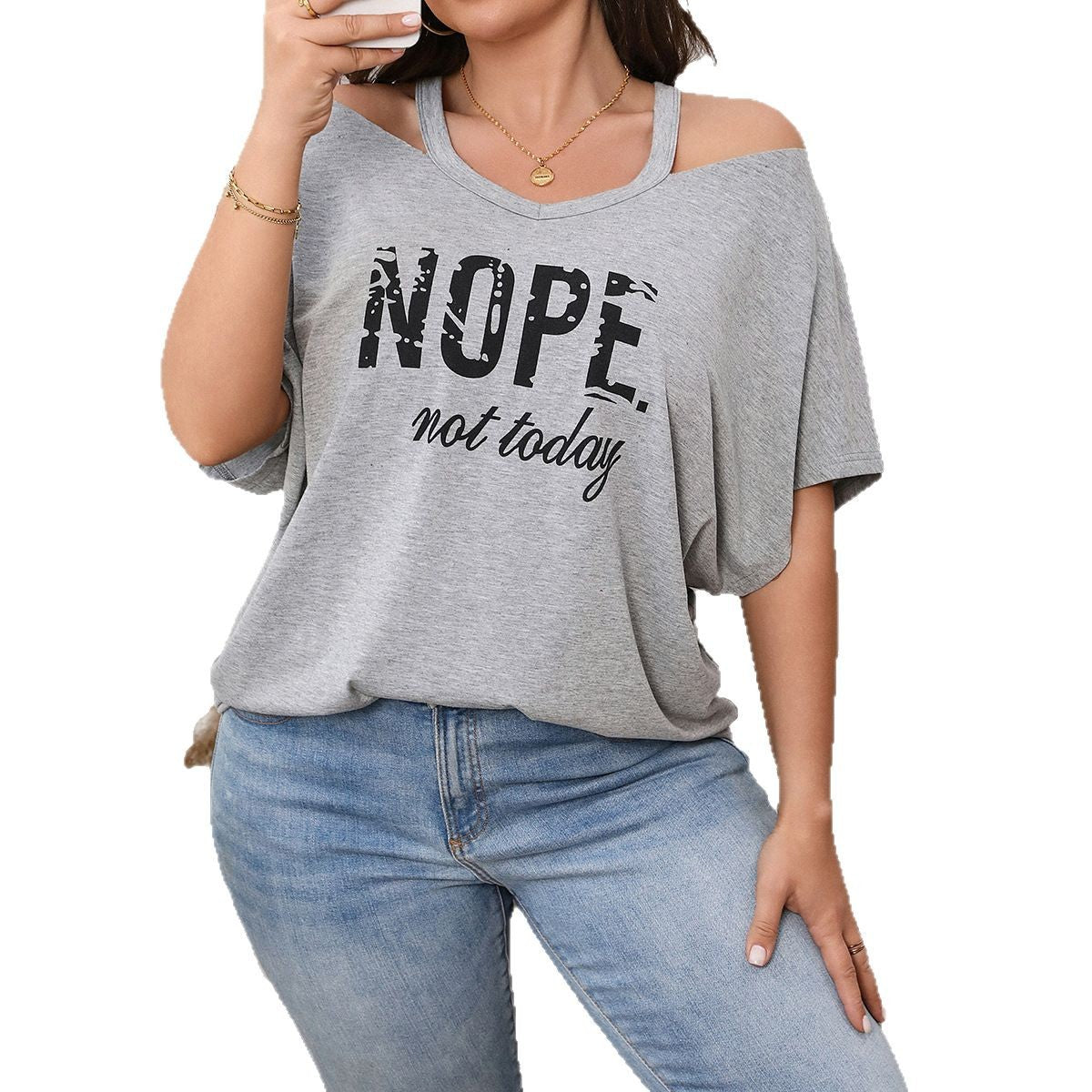 Casual V-Neck Off-Shoulder Top for Plus Size Women
