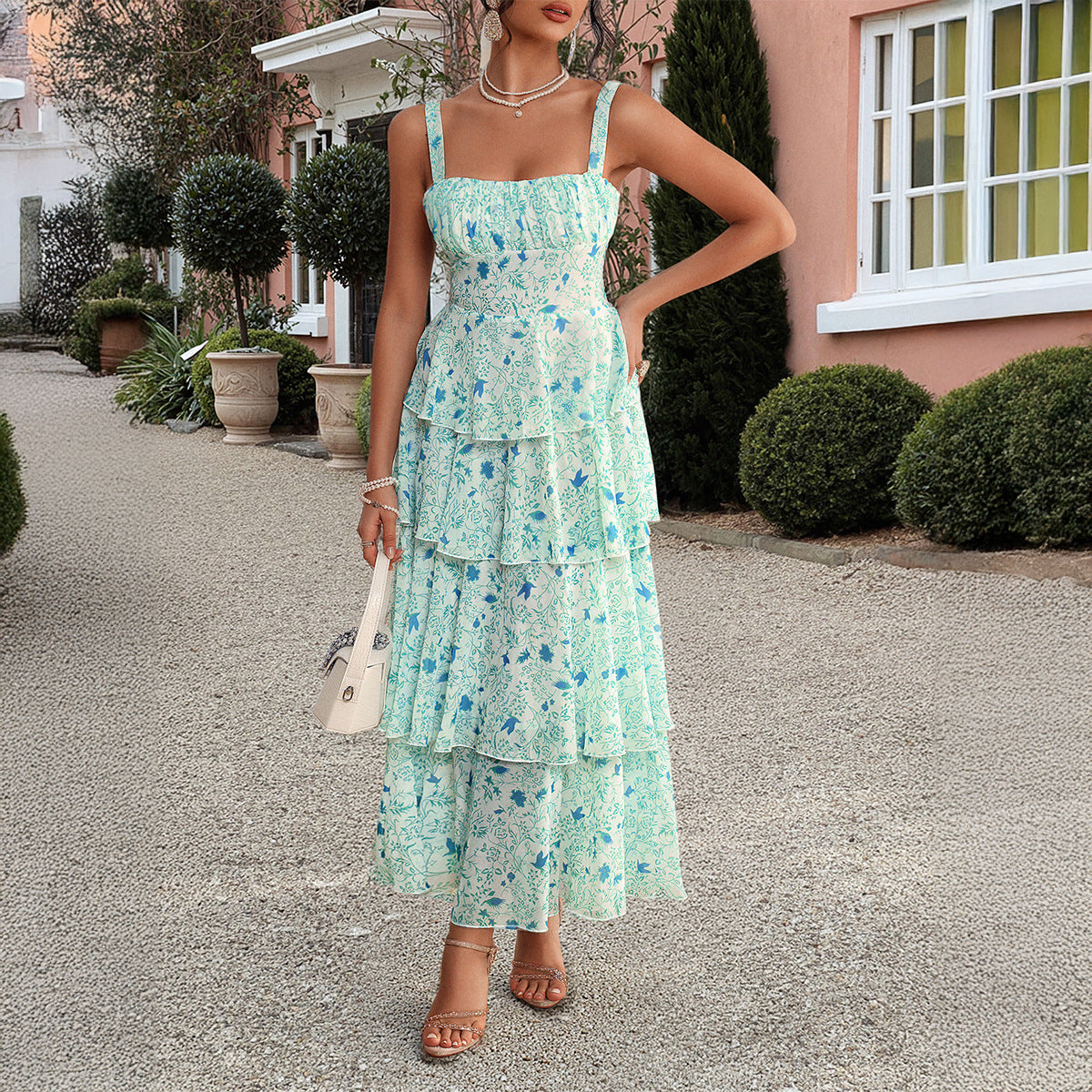 Floral Print Chiffon Maxi Dress for Women
