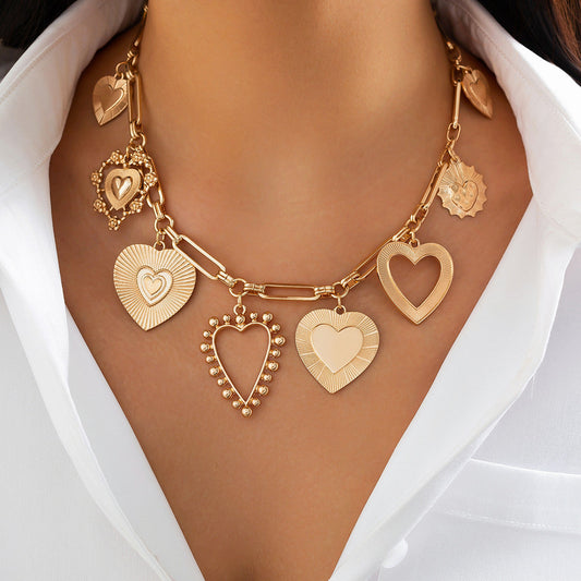 Heart-Shaped Metal Lava Pendant Necklace Trendy Sweet Style