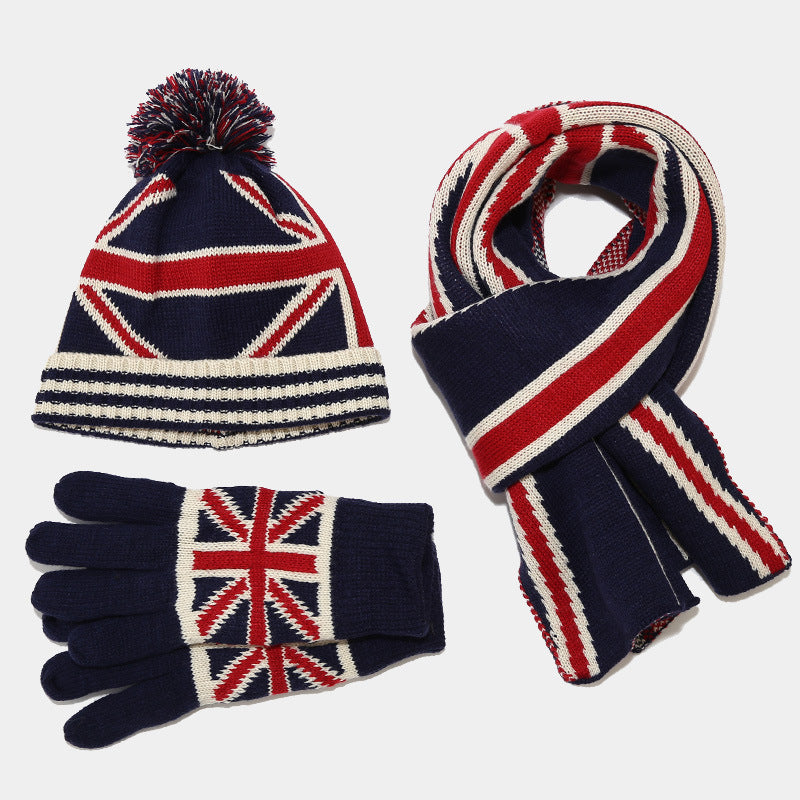 3 Pcs Winter Union Jack Scarf Hat Gloves Set