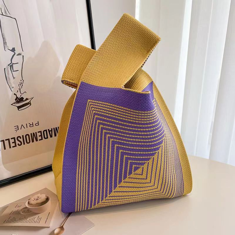 Knitted Tote Bag With Cute Designs Soft Polyester Casual