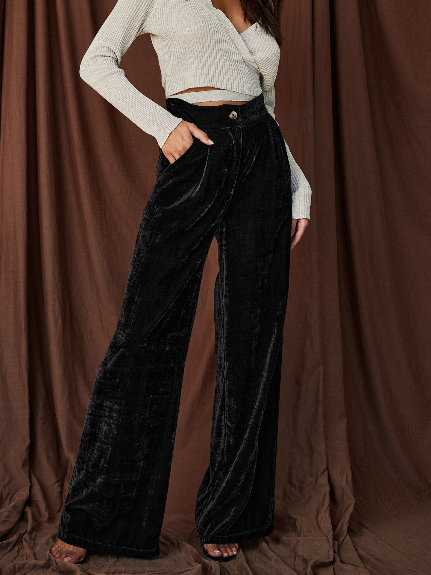 French Temperament Commuter Pants Gold Velvet Drape Wide-Leg Pants Loose Casual Pants