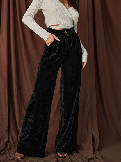 French Temperament Commuter Pants Gold Velvet Drape Wide-Leg Pants Loose Casual Pants