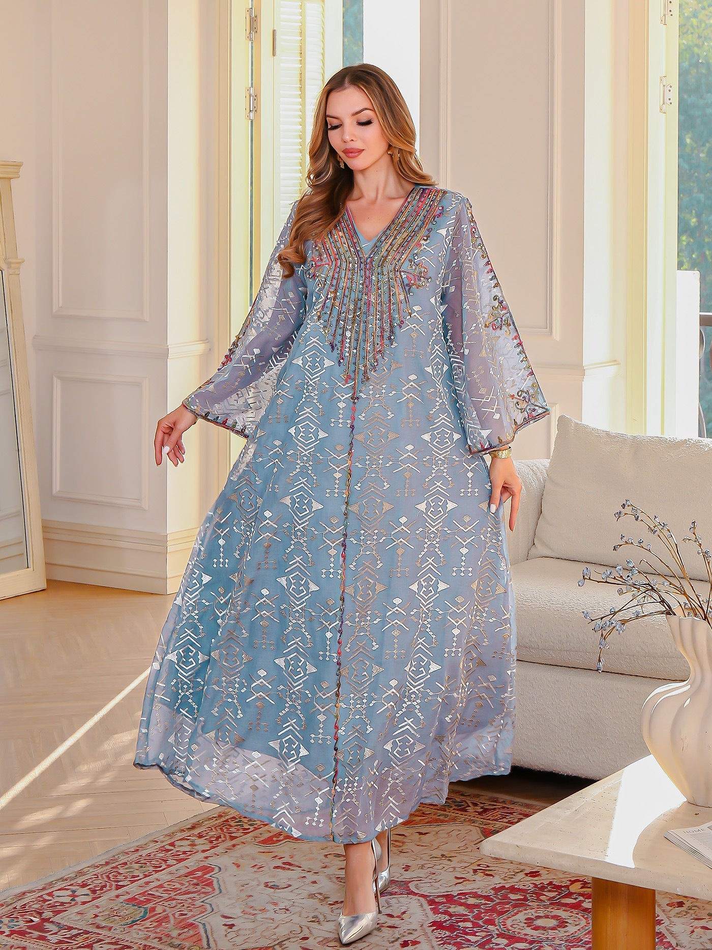 Muslim Embroidered Long Dress Stylish Abaya for Women