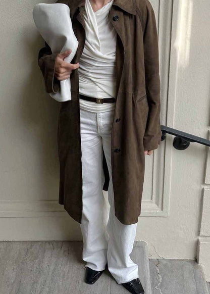 Suede Trench Coat With Tailored Fit And Classic Collar