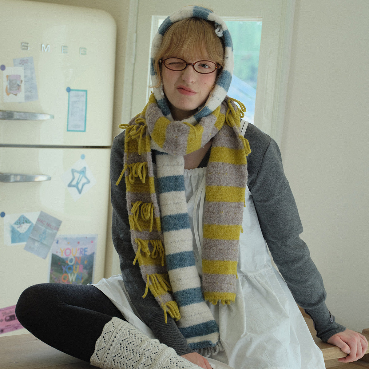 Handcrafted Striped Wool Blend Scarf for Women