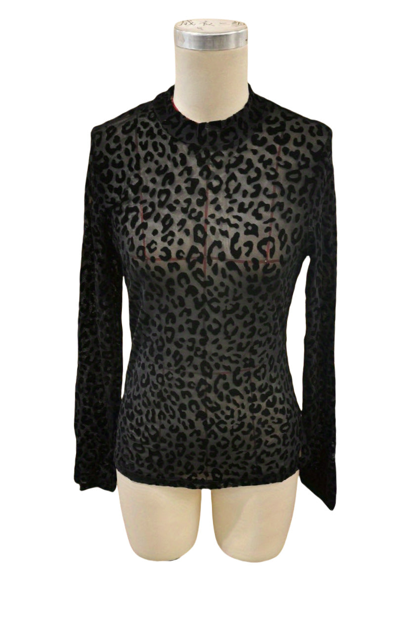 Black Leopard Print Sexy Mesh Top