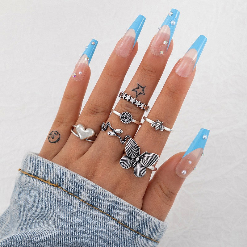 Halloween Gothic Skull Vintage Rings Punk Spider Snake Animal Ring Set