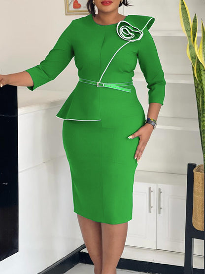 Pencil Skirt With Belt Elegant Office Dress