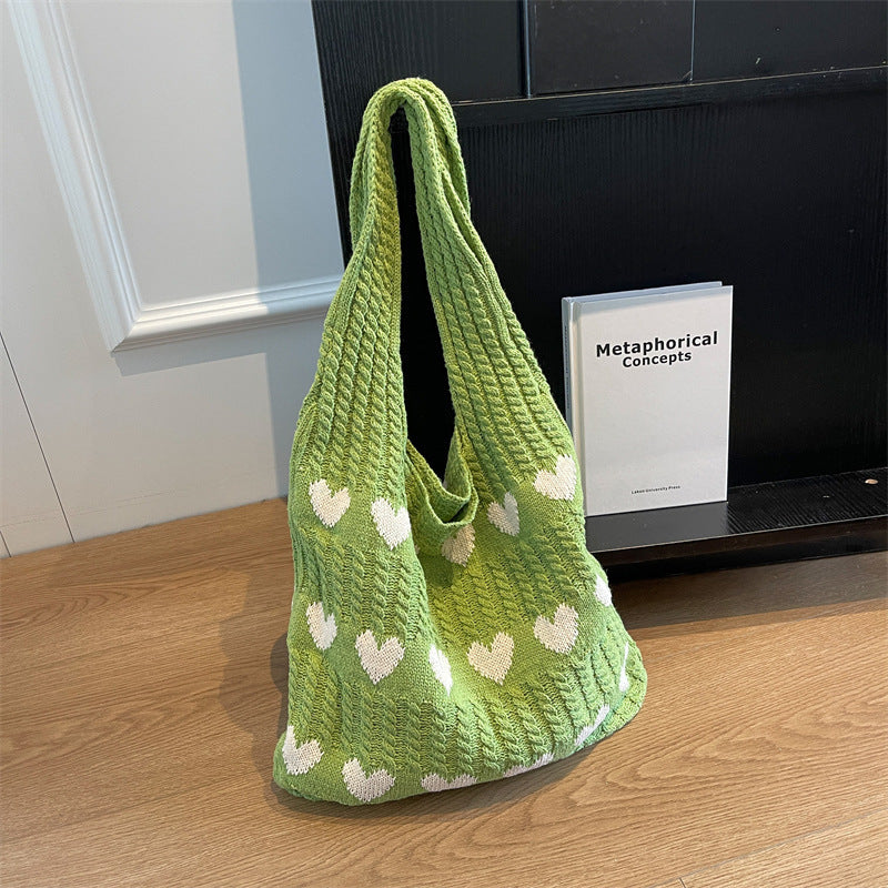 Love Print Color Block Simple Knit Shoulder Bag