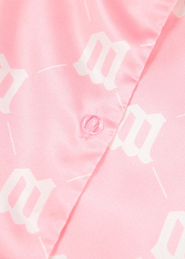 Satin Two Piece Lounge Set With Monogram Print