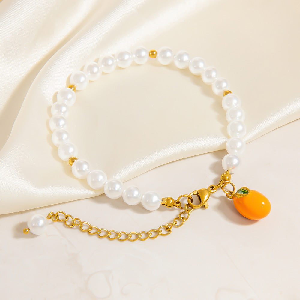 Charming Fruit Pendant Stainless Steel Bracelet Stylish Women's Jewelry