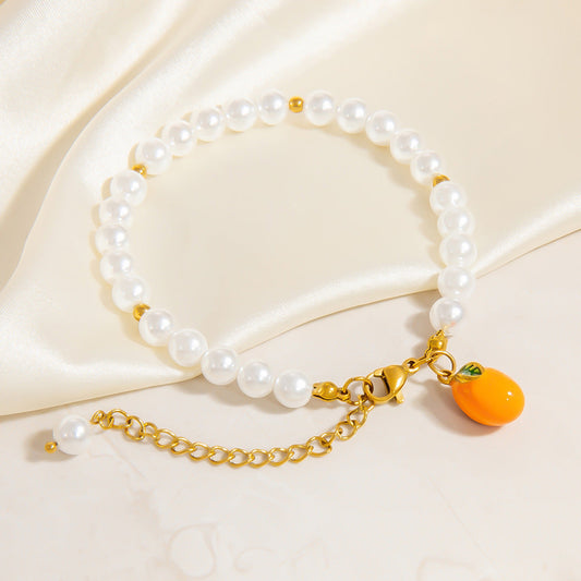 Charming Fruit Pendant Stainless Steel Bracelet Stylish Women's Jewelry