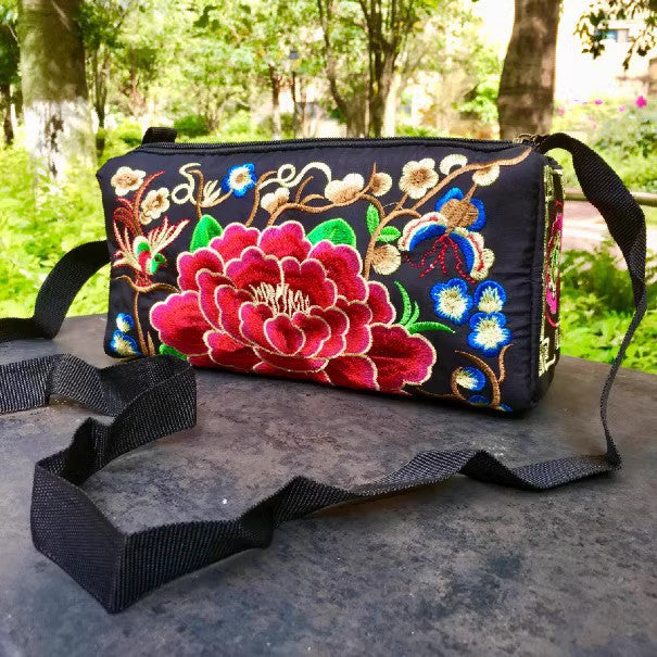 Ethnic Style Classic Embroidery Bag, Three-Layer Zipper Bag, Cross-Body Embroidery Small Bag