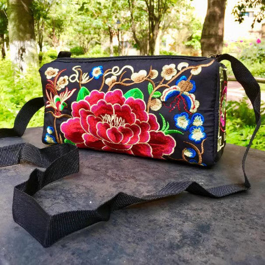 Ethnic Style Classic Embroidery Bag, Three-Layer Zipper Bag, Cross-Body Embroidery Small Bag