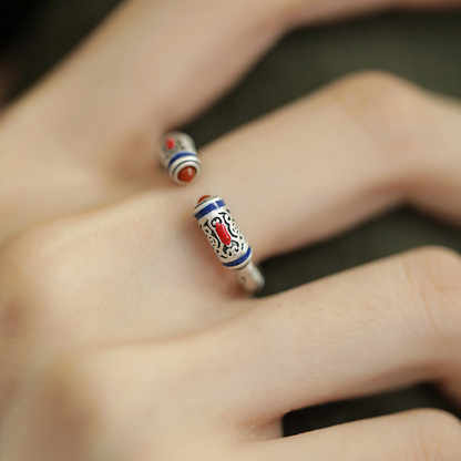 S925 Silver Six-Character Mantra Ring, Female Niche Design, Retro Ethnic Ring