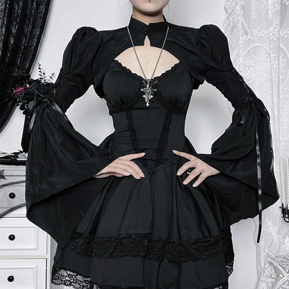 Trendy Short Sleeve Tie Front Top with Flare Sleeves