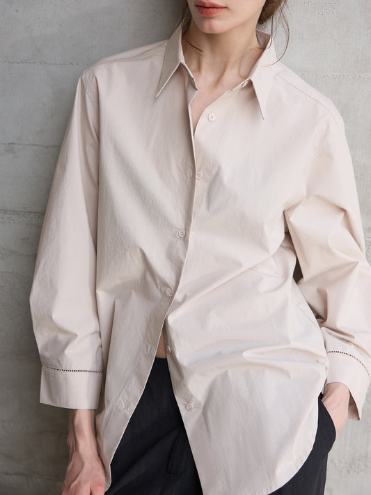 Cotton Long Sleeve Shirt with Lace Design for Effortless Style