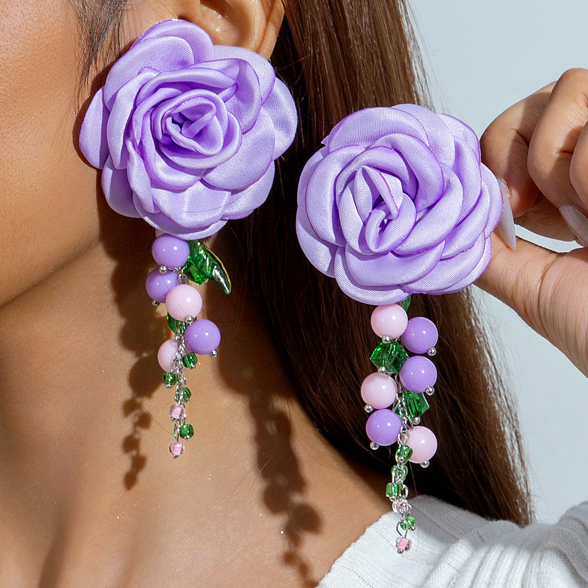 Chic Camellia Flower Acrylic Tassel Earrings