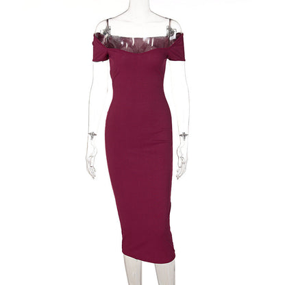 Off-Shoulder Ribbed Maxi Dress Elegant Casual Style