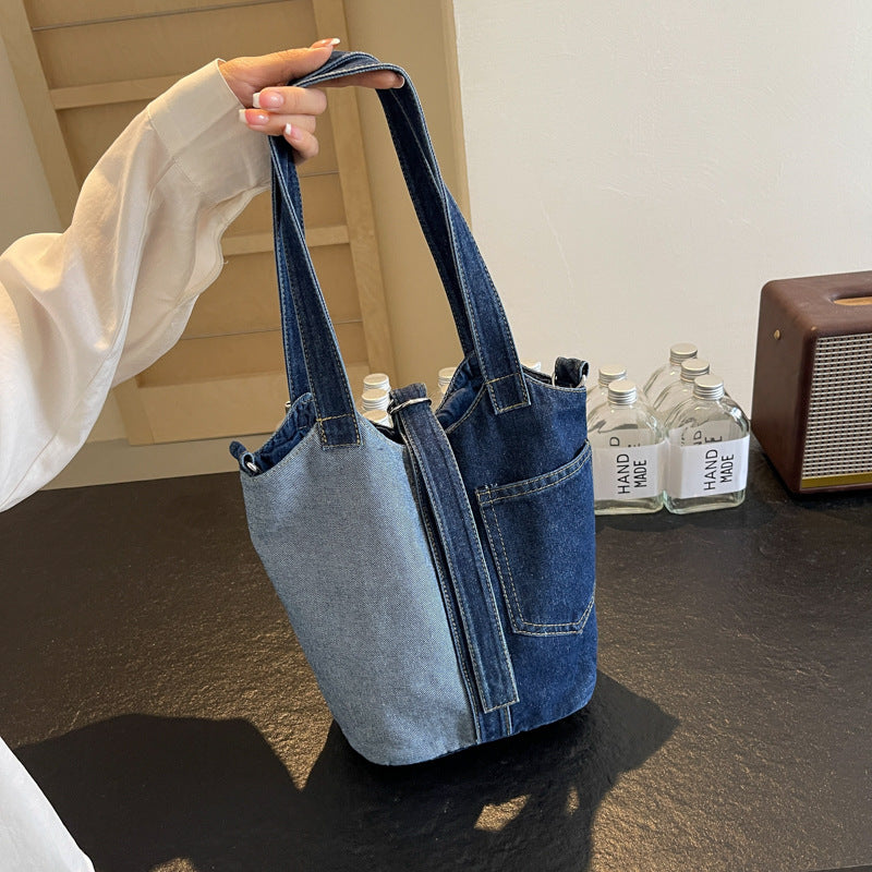 2+ Contrast Color Splice Demin Shoulder bags