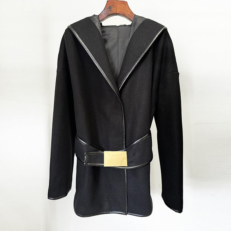 Belted Batwing Sleeve Wool Blend Jacket