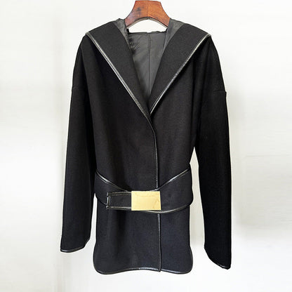 Belted Batwing Sleeve Wool Blend Jacket