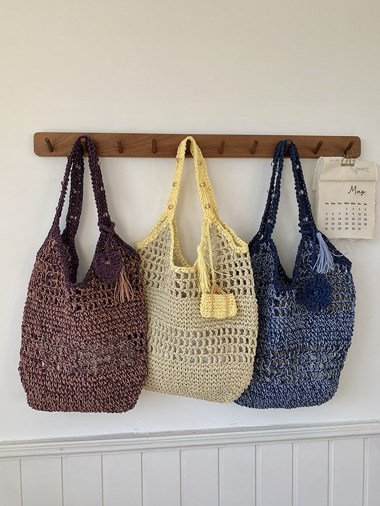 Trendy Woven Straw Shoulder Bag Casual Chic Handheld Purse