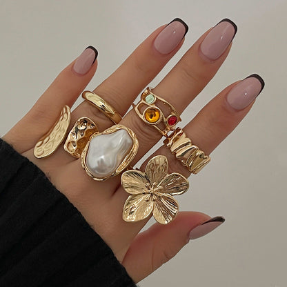 Floral Open Ring With Pearl Accents