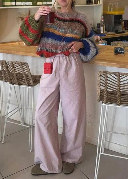 Oversized Lightweight Knit Sweater With Multicolor Stripes