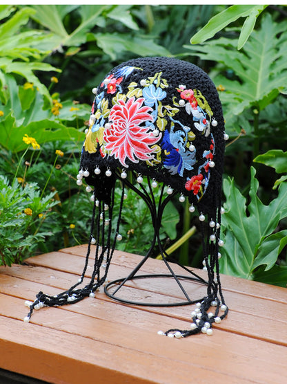 Ethnic Style Embroidered Knitted Hat Women'S Spring And Summer Versatile Ear Protection Hat