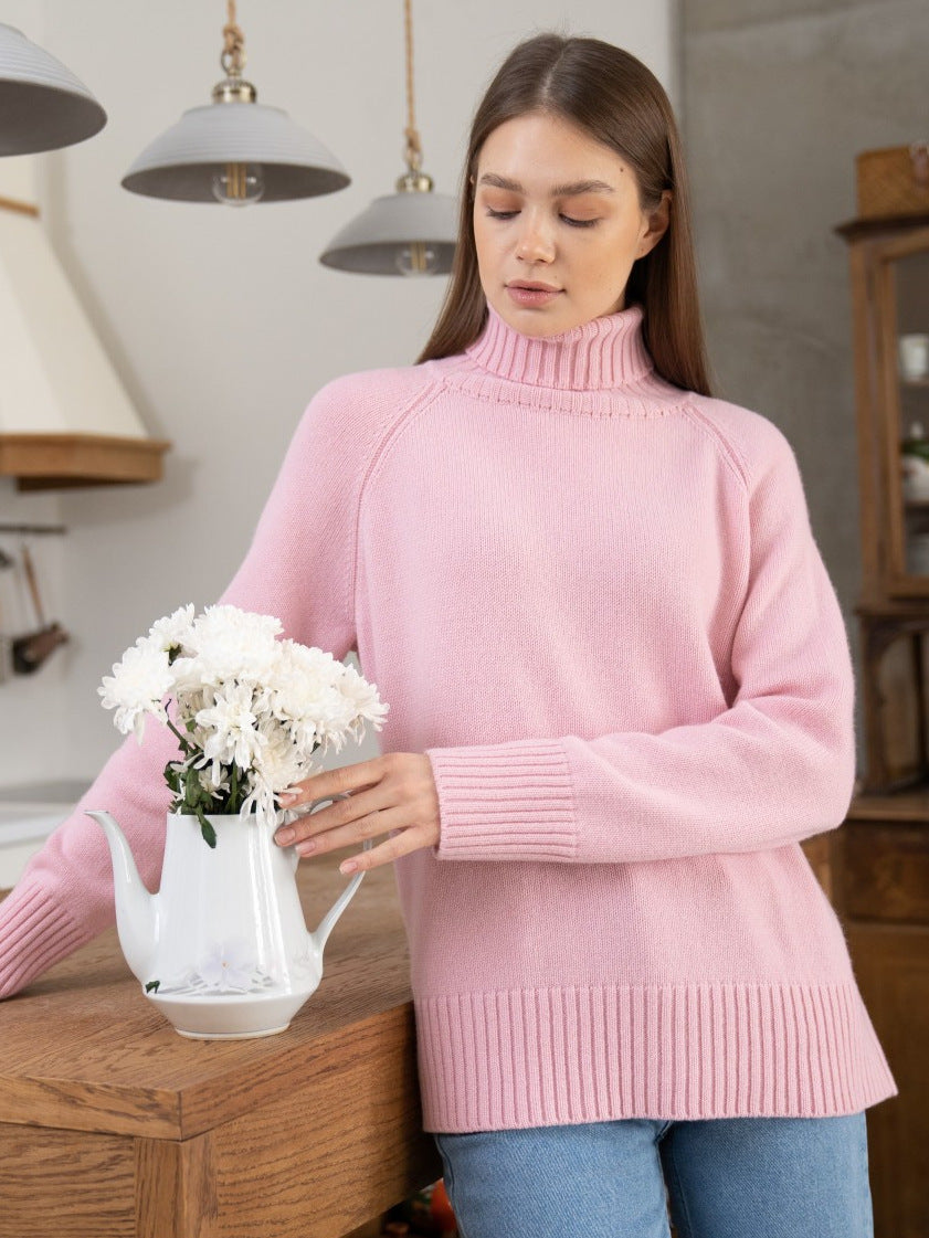 Chic High Neck Sweater Casual Pullover Solid Color