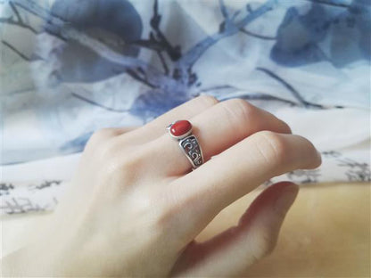 S925 Silver Plated Hollow Pattern Agate Ring With Imperial Ancient Style, National Style, Retro Style Ring