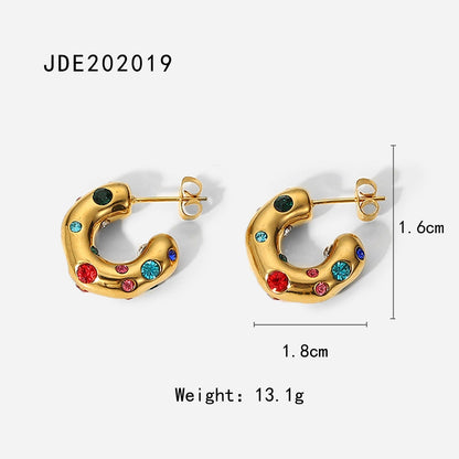 Colorful Zircon Pearl C-Shaped Stud Earrings
