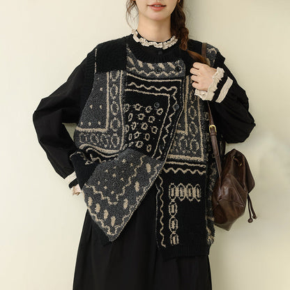 Retro Knitted Sleeveless Vest Geometric Pattern Cozy Top