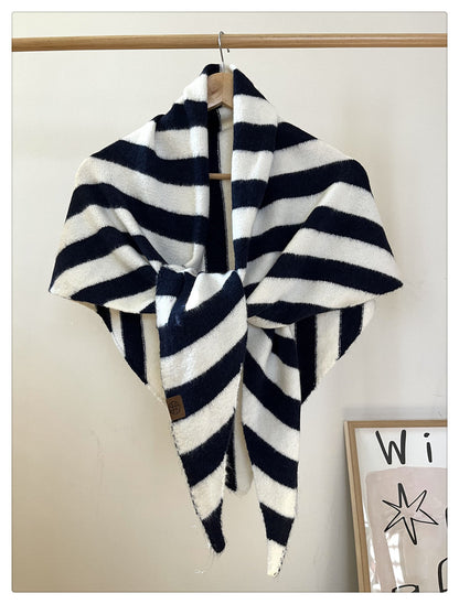 Simple Wool Blend Striped Triangle Winter Scarf