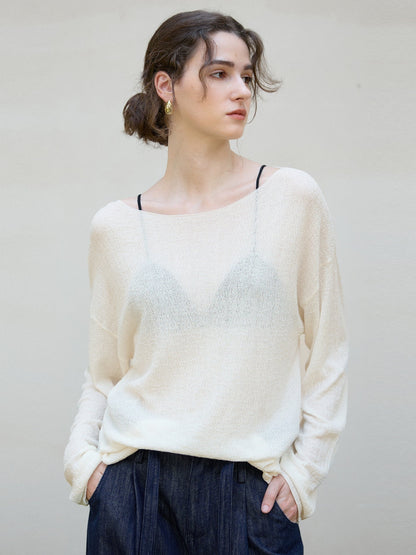 Elegant Loose-Fit Tencel Wool Blend Long Sleeve Top