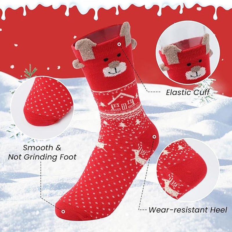 Funny Cartoon Reindeer Christmas Crew Socks Set